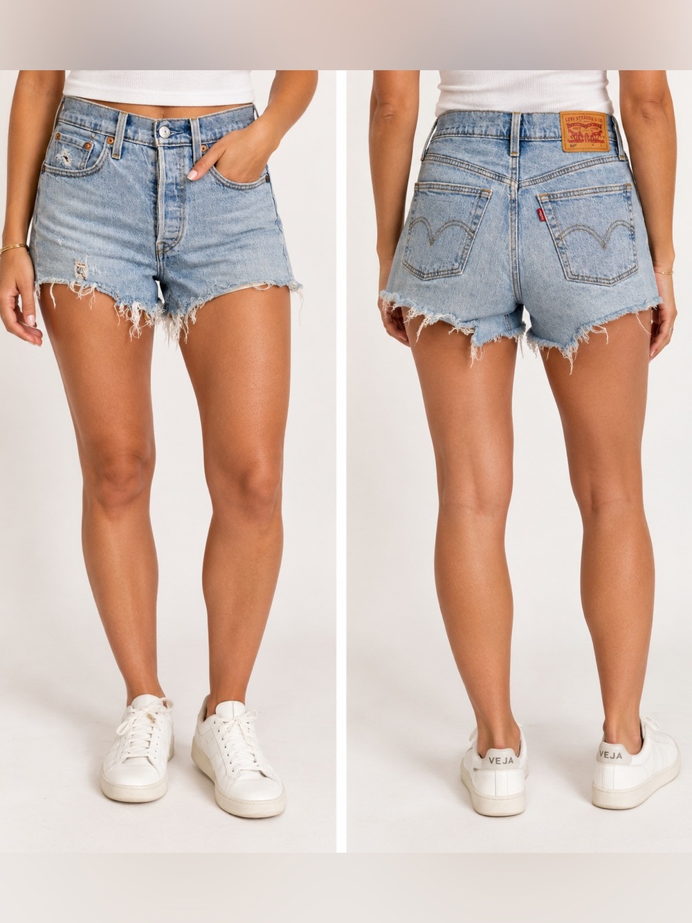 Levi's 501 Light Blue High-Rise Distressed Denim Cutoff Shorts Jean shorts W25